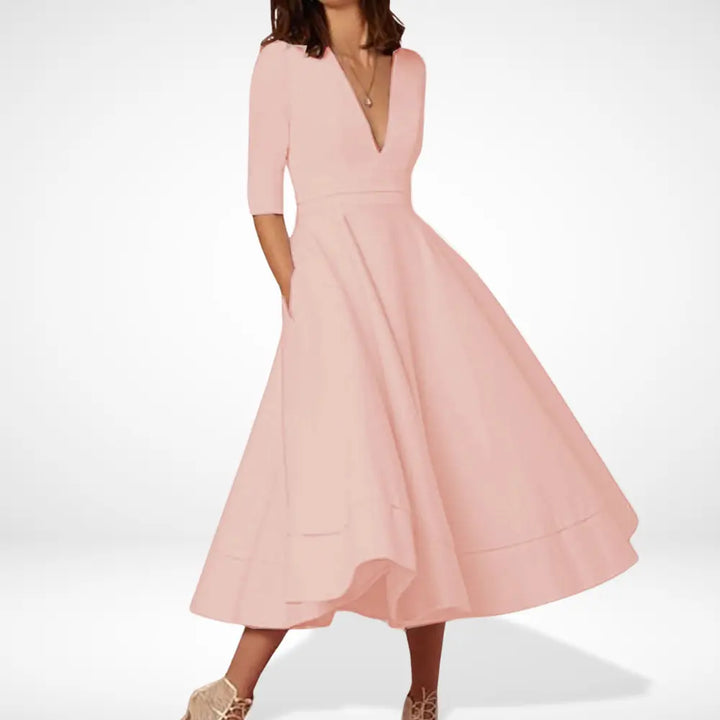 Audrey | Wedding Guest V-Neck Midi Dress