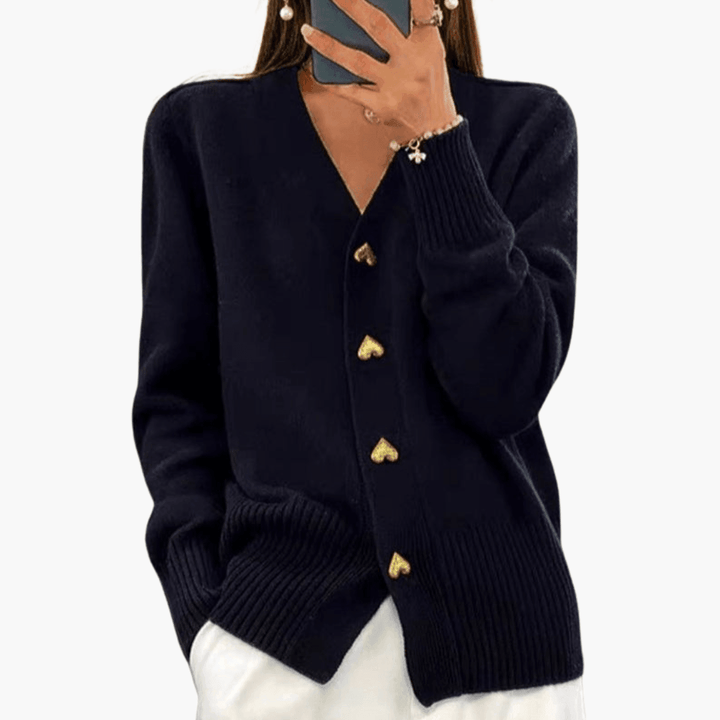 Ariana | Heart Button V Neck Knit Cardigan