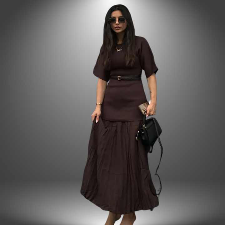 Amelia | Belted Pleated Maxi Dress
