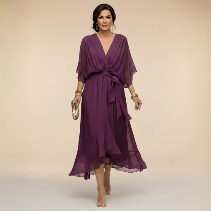 Adora | Flutter Sleeve Tie Waist Midi Dress