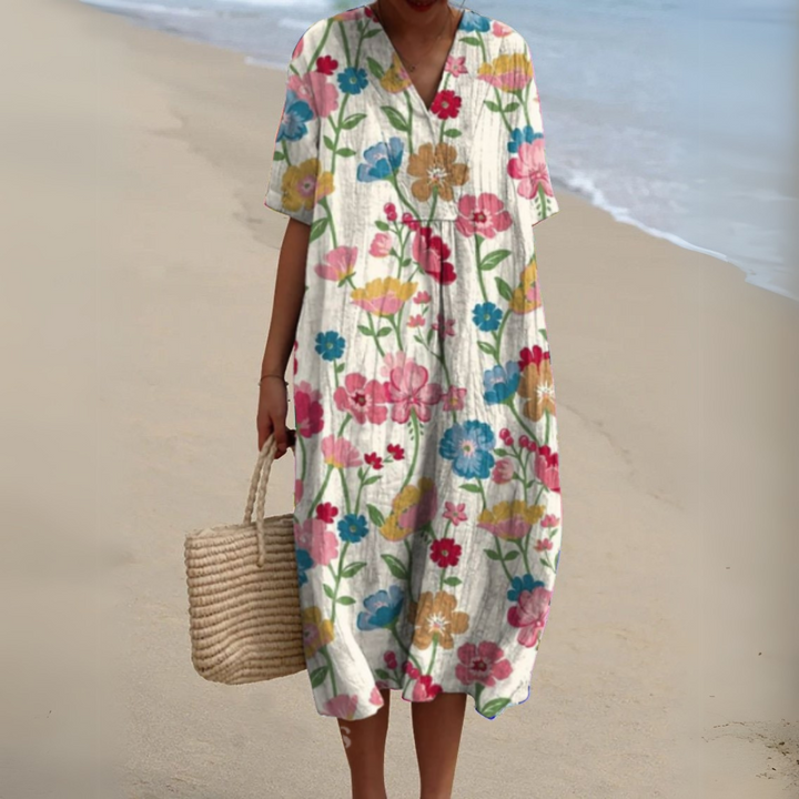 Sabrina | Summer Floral V-Neck Midi Dress