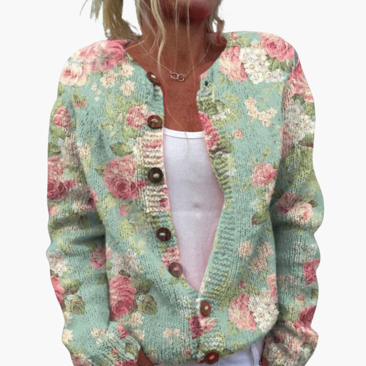 Sarah | Floral Print Button Front Knit Cardigan