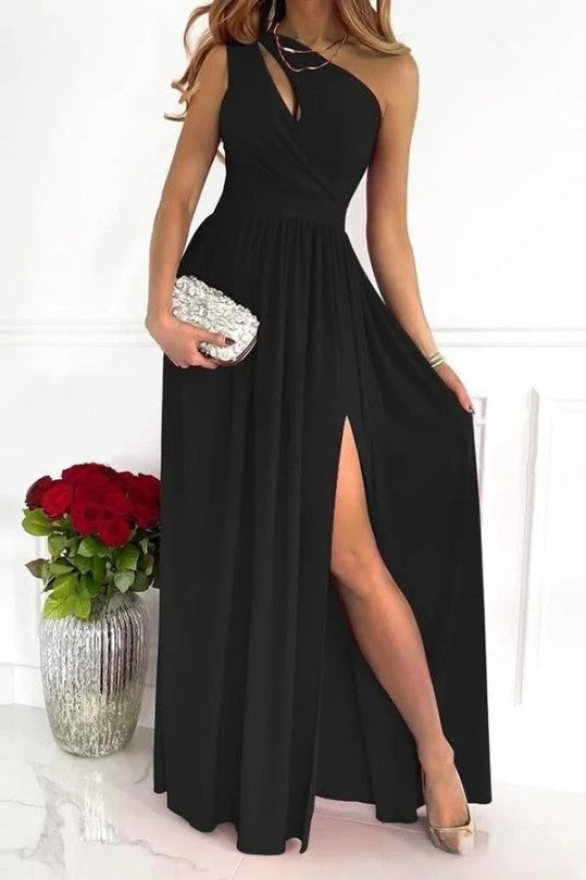Gabriella | Wedding Guest One Shoulder High Split Maxi Dress