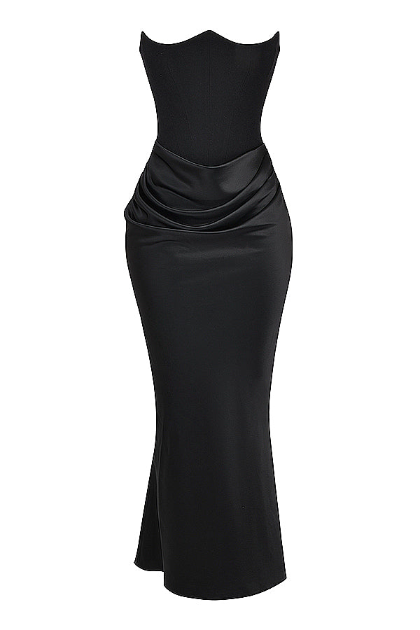 Audrey | Wedding Guest Strapless Satin Maxi Dress