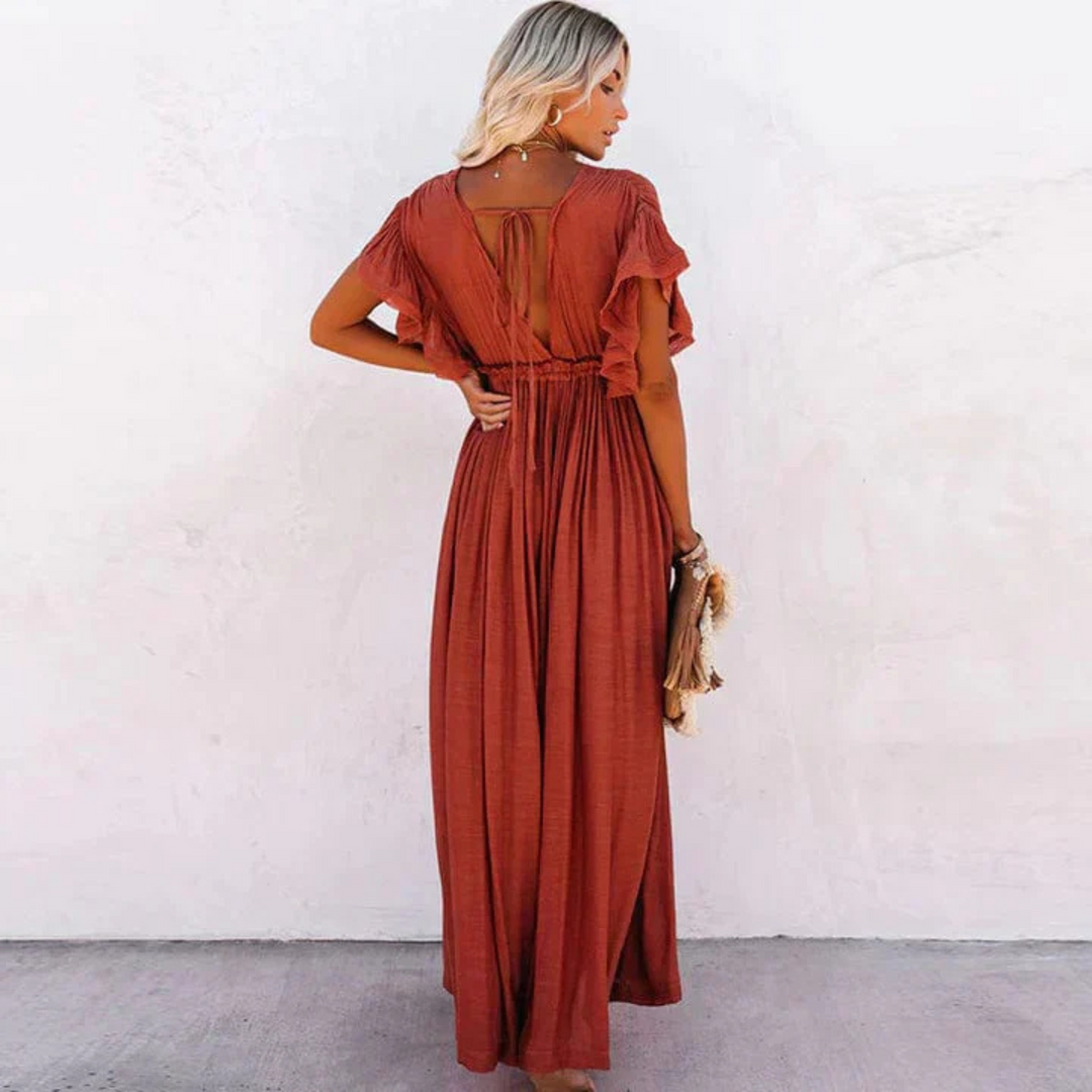 Celeste | Flutter Sleeve Button Front Maxi Dress