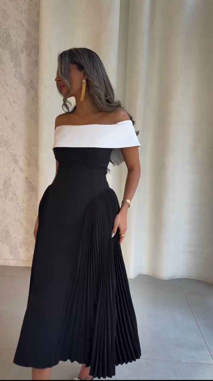 Charlotte | Wedding Guest Off Shoulder Pleated Midi Dress