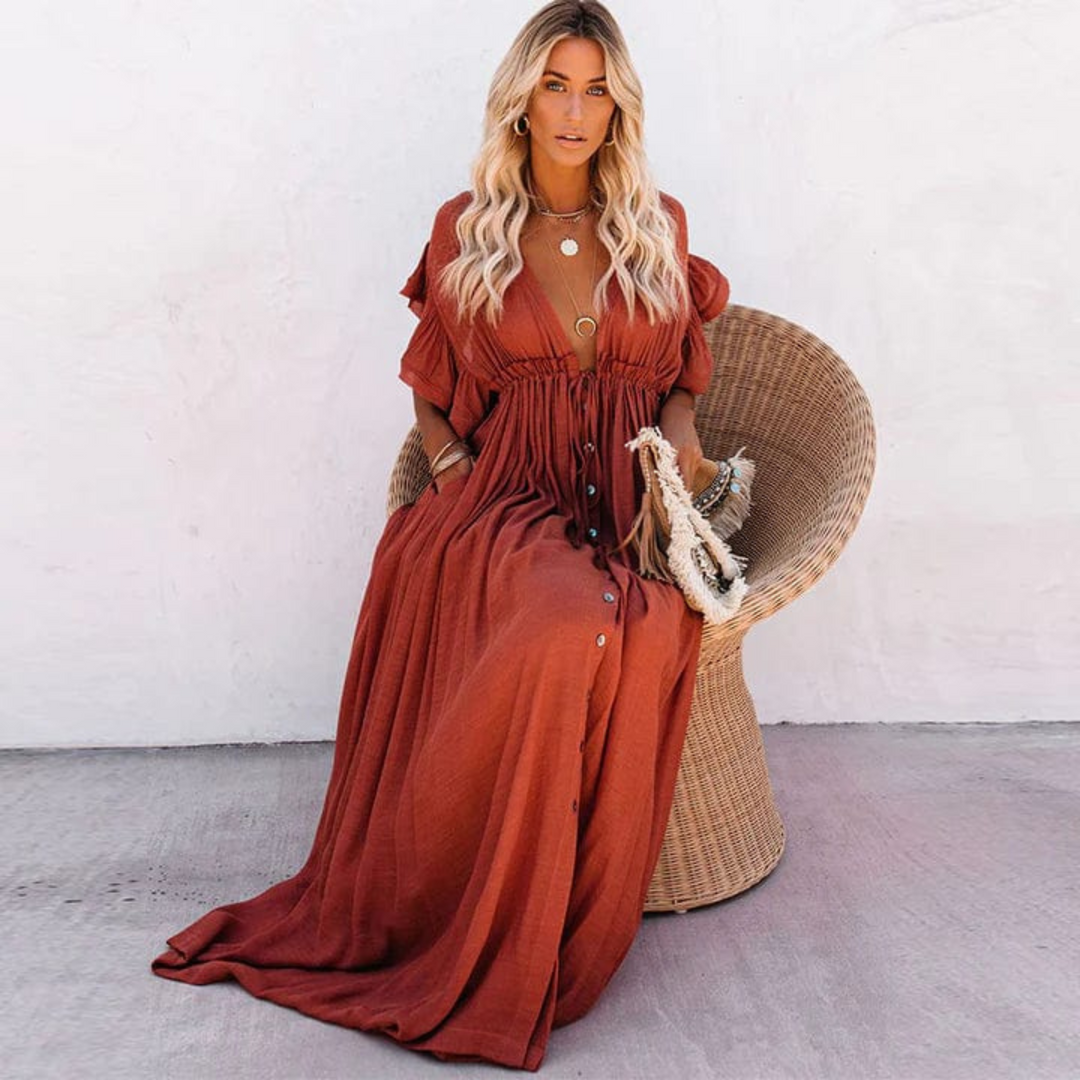 Celeste | Flutter Sleeve Button Front Maxi Dress