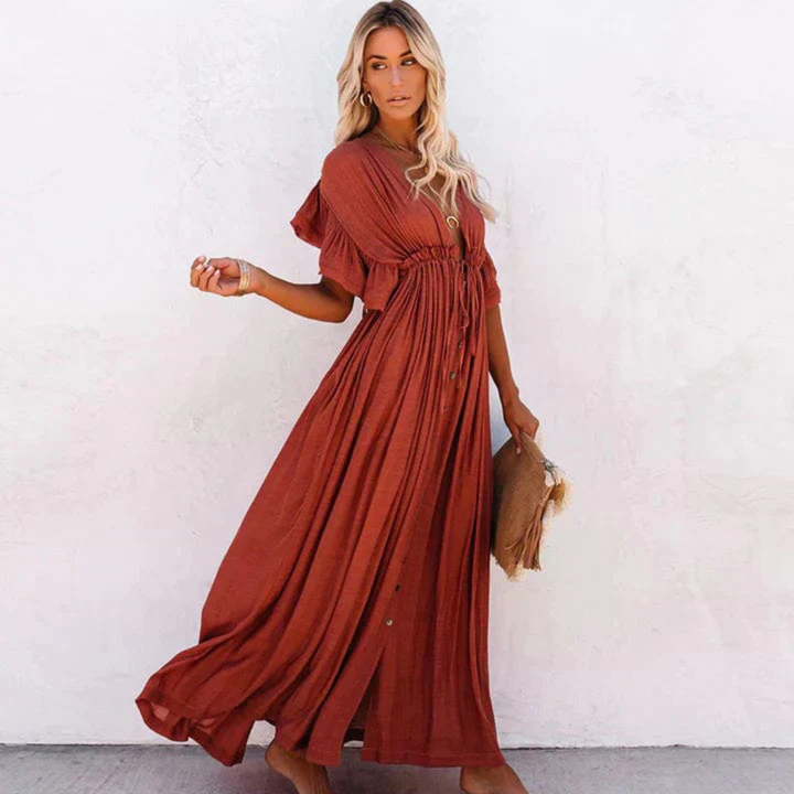 Celeste | Flutter Sleeve Button Front Maxi Dress