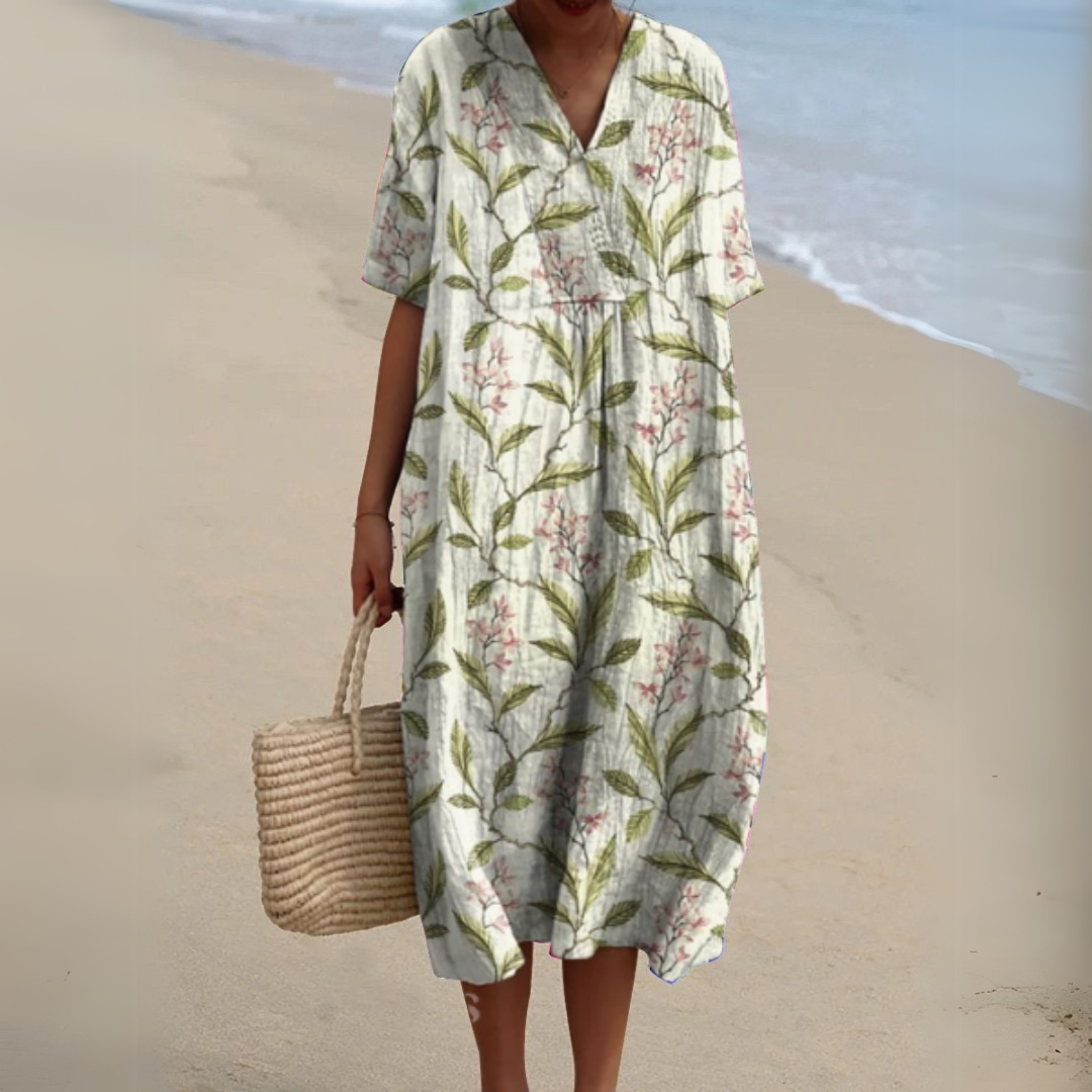 Sabrina | Summer Floral V-Neck Midi Dress