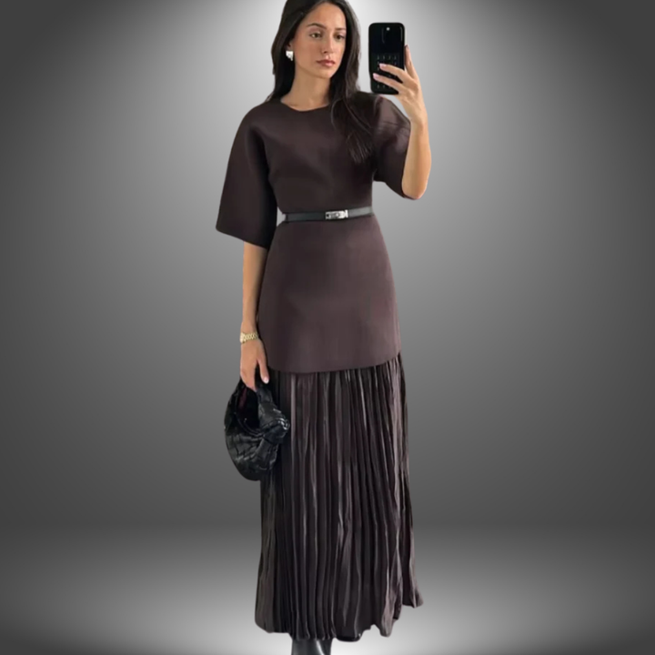 Amelia | Belted Pleated Maxi Dress