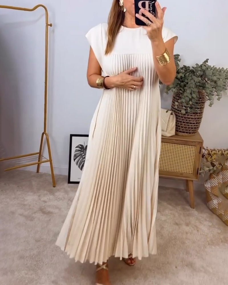 Clara | Wedding Guest Pleated Cap Sleeve Maxi Dress