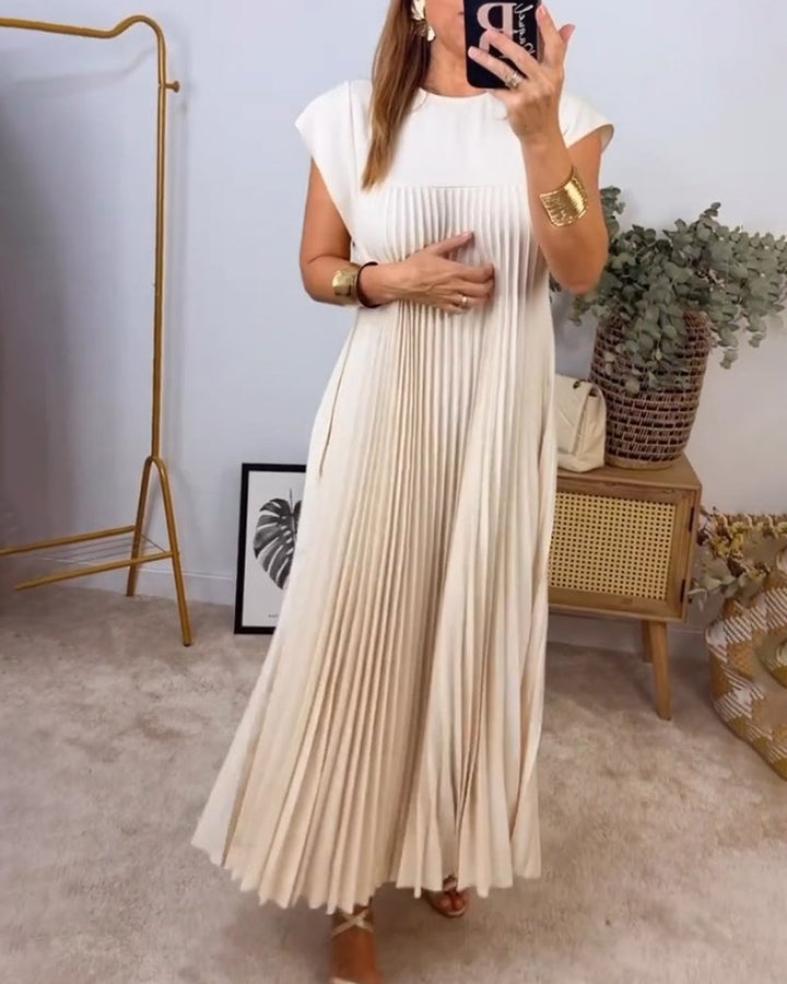 Clara | Wedding Guest Pleated Cap Sleeve Maxi Dress