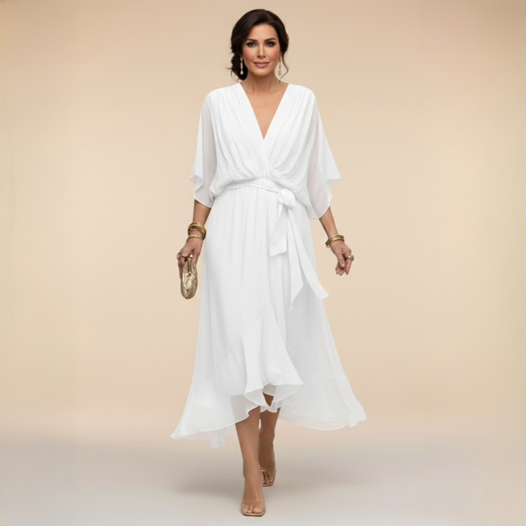 Adora | Flutter Sleeve Tie Waist Midi Dress
