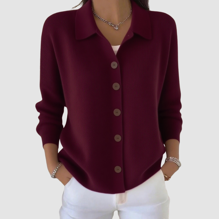 Amelia | Collared Button Front Knit Cardigan