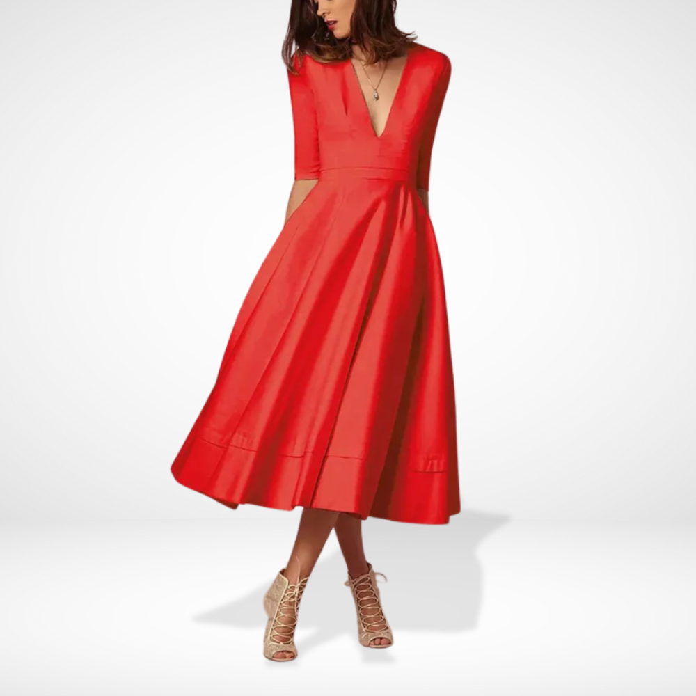 Audrey | Wedding Guest V-Neck Midi Dress