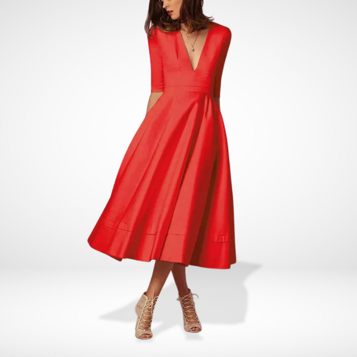 Audrey | Wedding Guest V-Neck Midi Dress