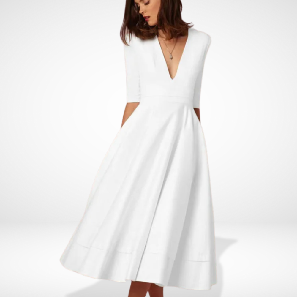 Audrey | Wedding Guest V-Neck Midi Dress