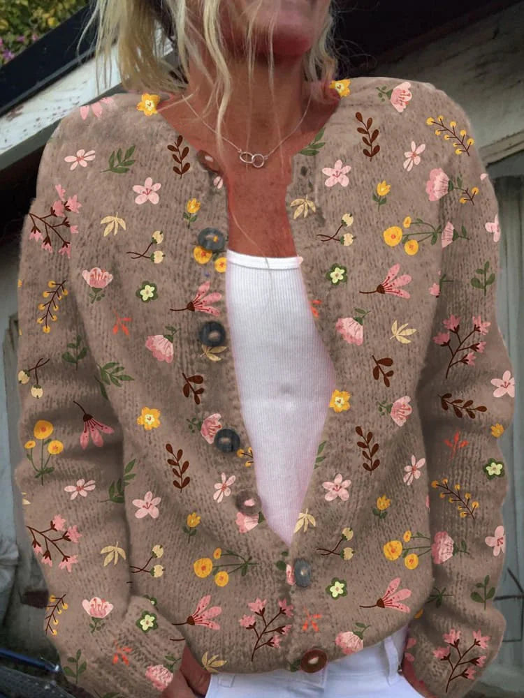 Sabrina | Floral Print Button Front Knit Cardigan