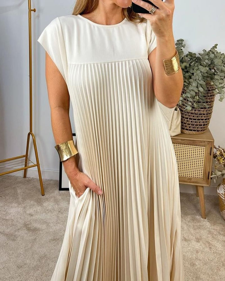 Clara | Wedding Guest Pleated Cap Sleeve Maxi Dress