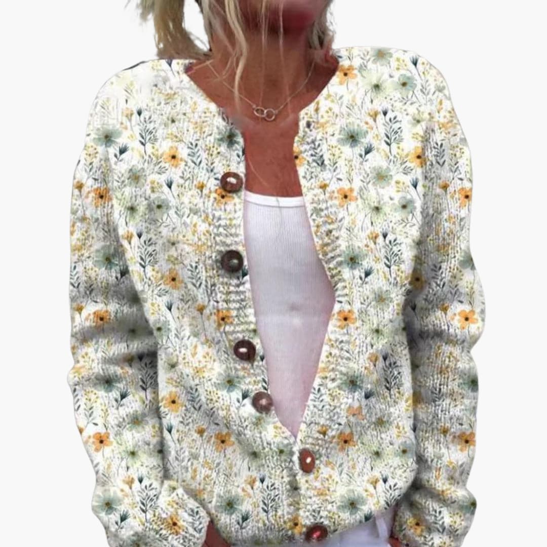 Sarah | Floral Print Button Front Knit Cardigan