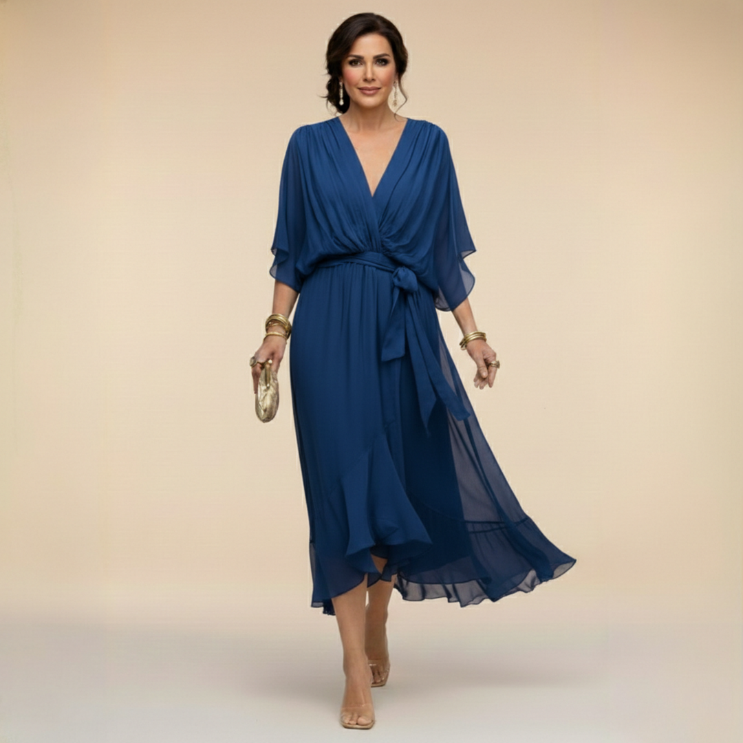 Adora | Flutter Sleeve Tie Waist Midi Dress
