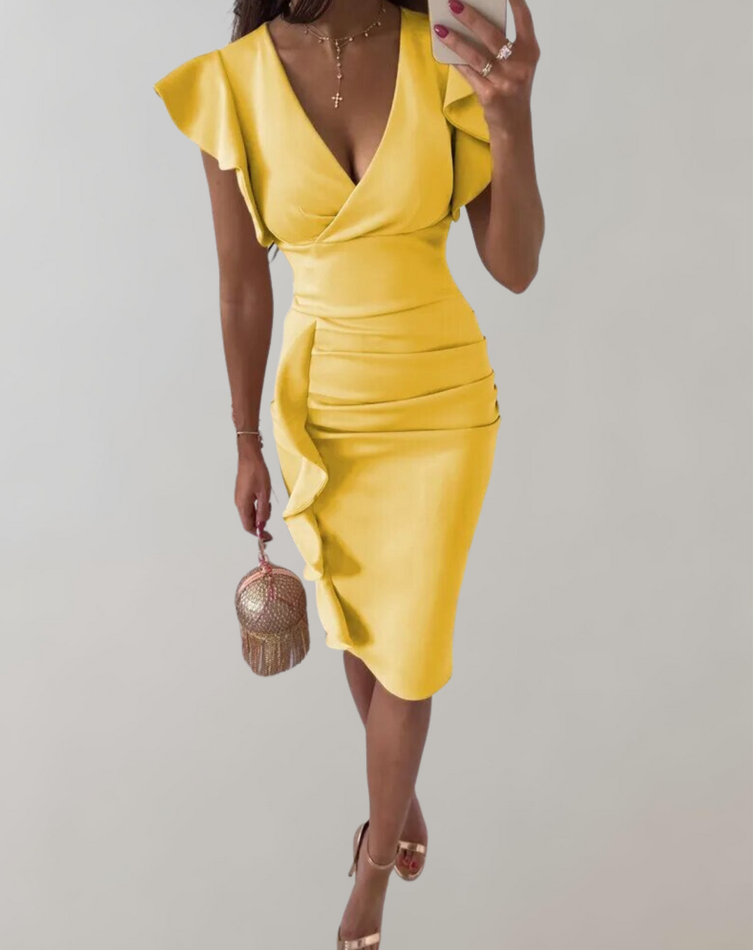 Emilia | Wedding Guest Ruffle Sleeve Midi Dress