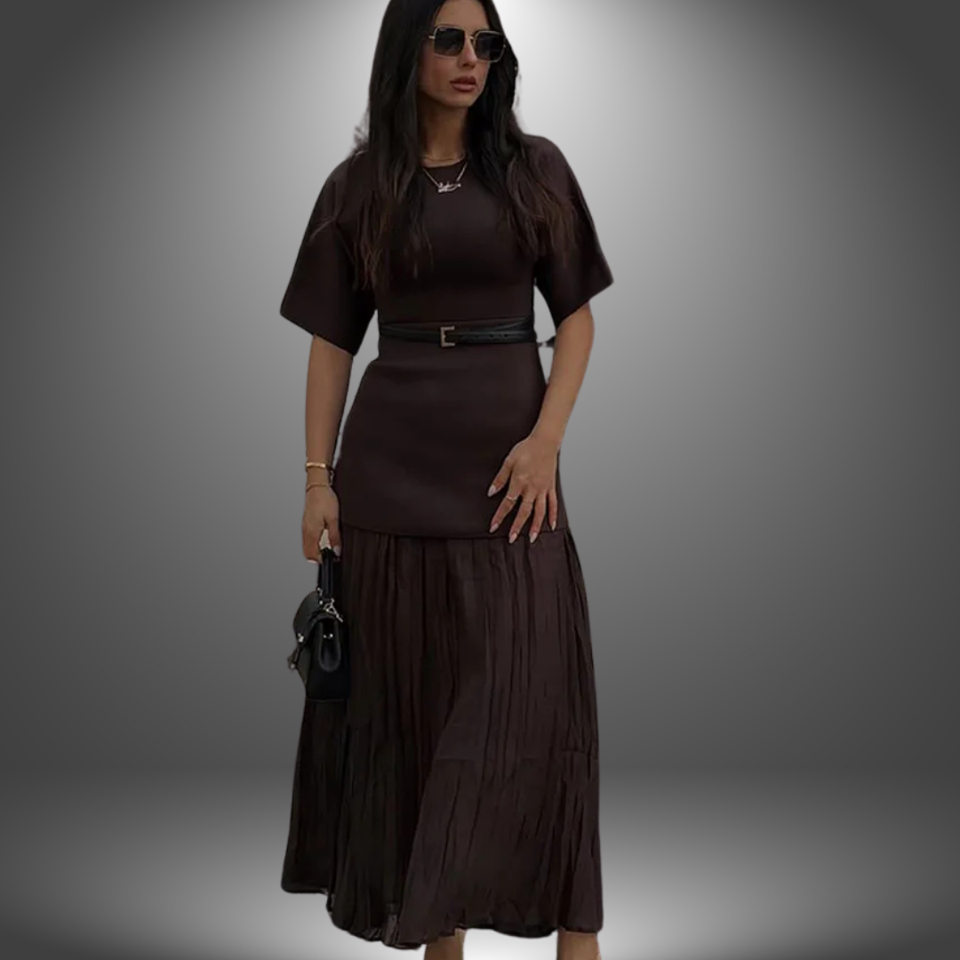 Amelia | Belted Pleated Maxi Dress