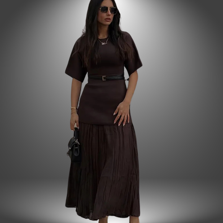 Amelia | Belted Pleated Maxi Dress