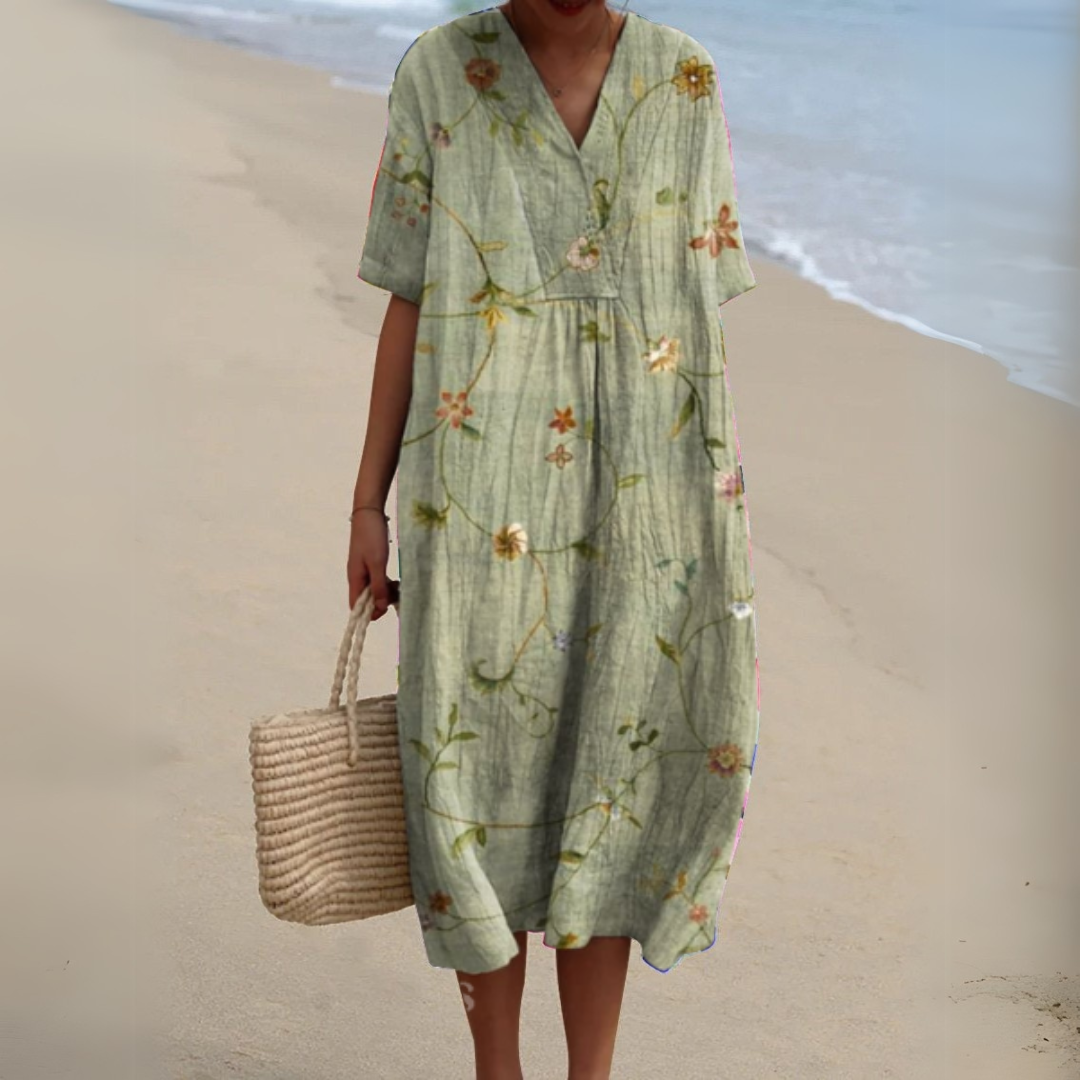Sabrina | Summer Floral V-Neck Midi Dress