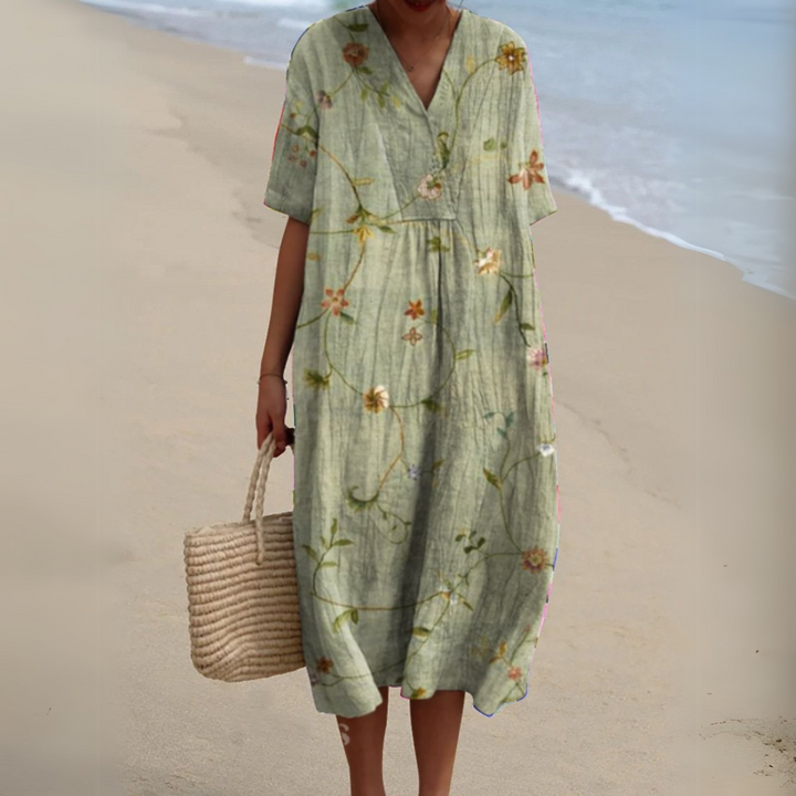 Sabrina | Summer Floral V-Neck Midi Dress