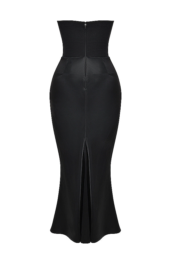 Audrey | Wedding Guest Strapless Satin Maxi Dress