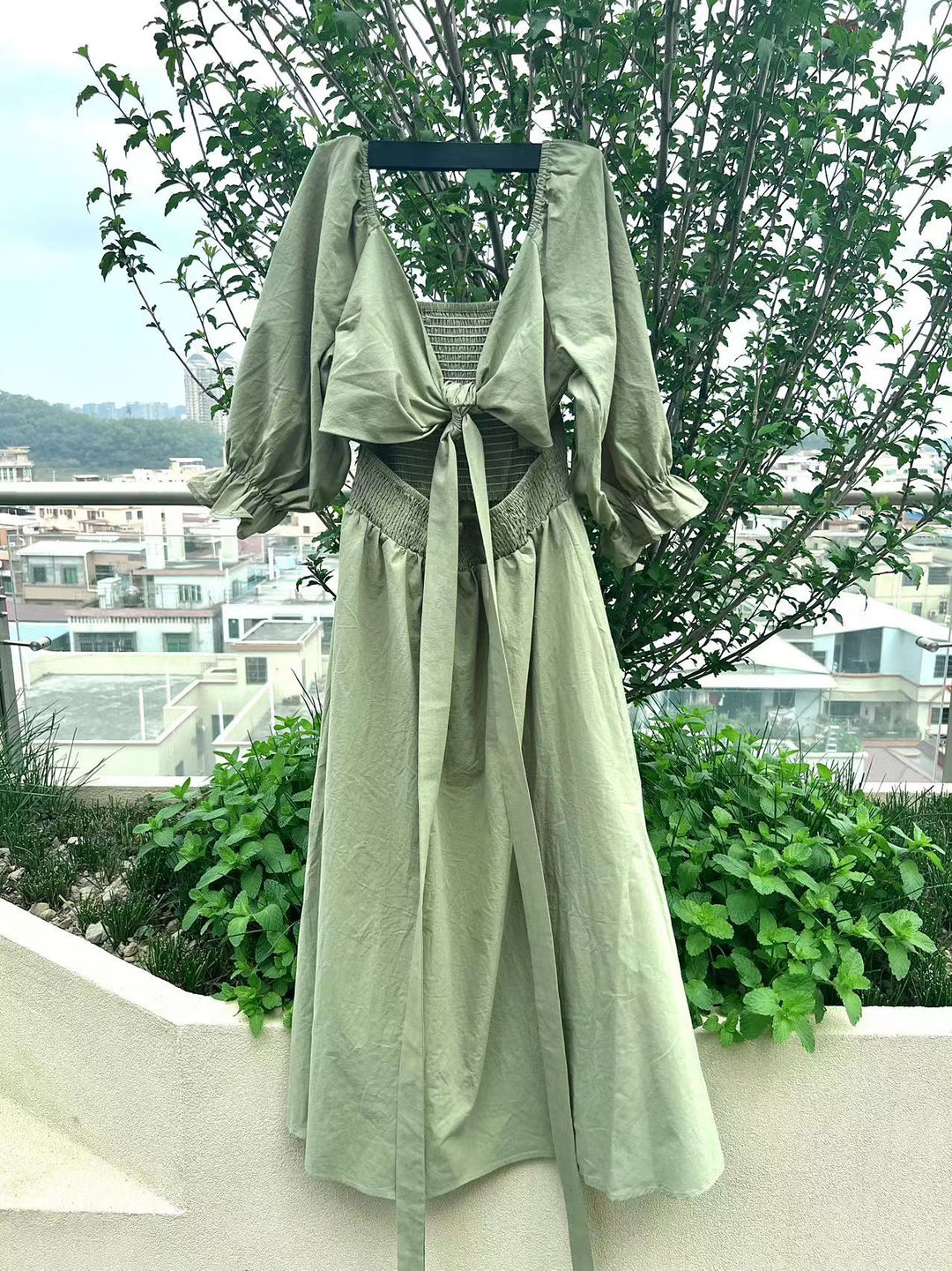 Emma | Boho Tie Waist Square Neck Maxi Dress