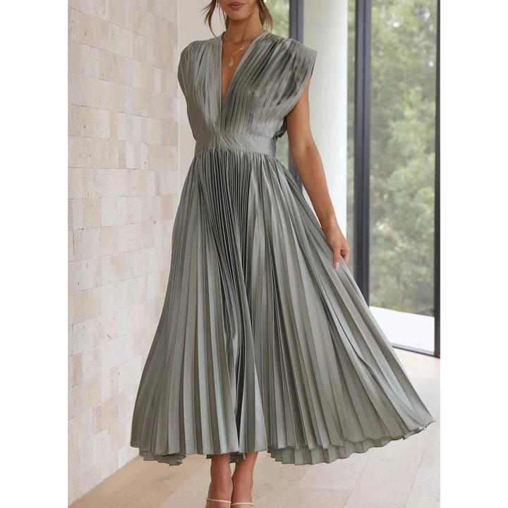 Isabella | Wedding Guest Pleated V Neck Midi Dress