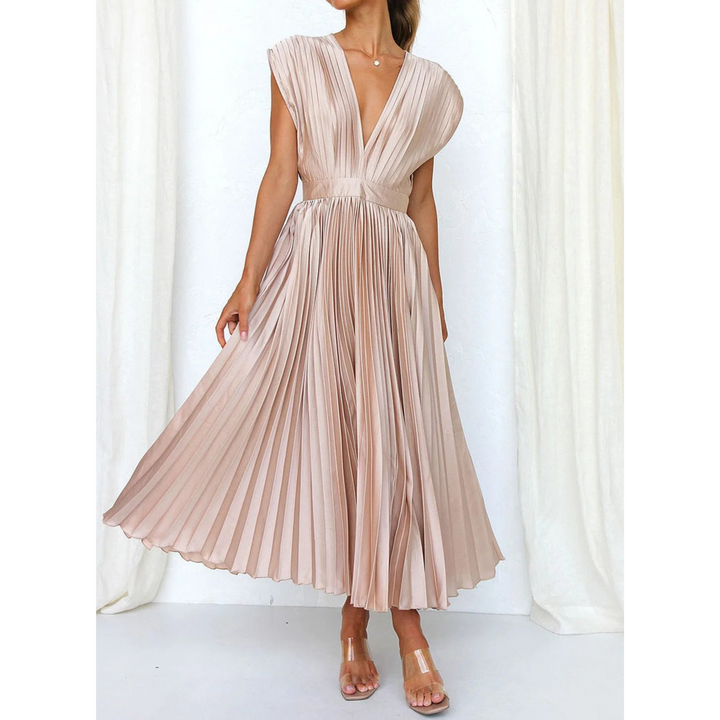 Isabella | Wedding Guest Pleated V Neck Midi Dress