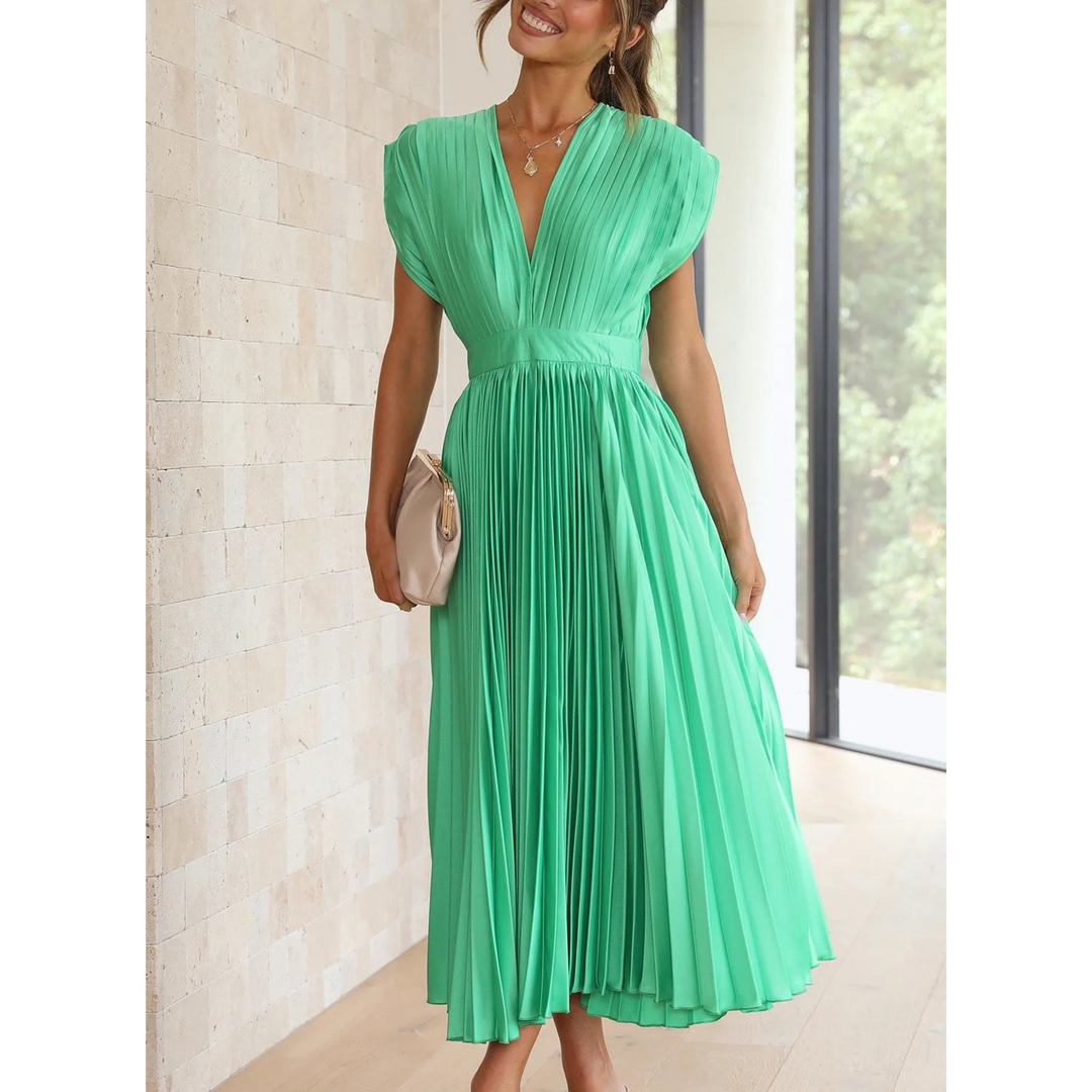 Isabella | Wedding Guest Pleated V Neck Midi Dress