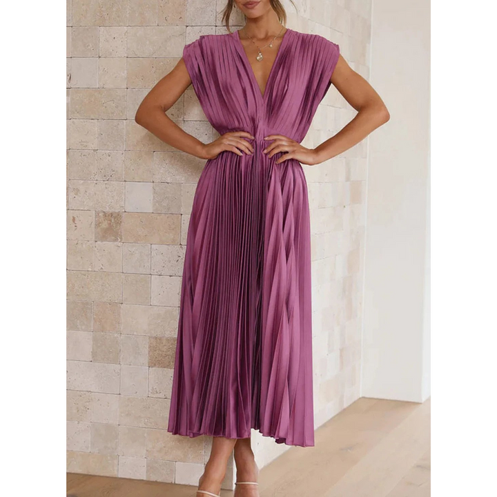 Isabella | Wedding Guest Pleated V Neck Midi Dress