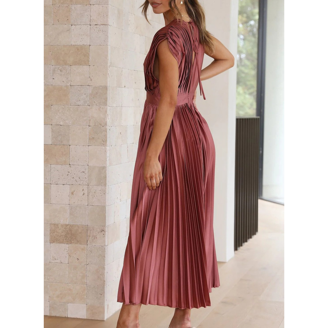 Isabella | Wedding Guest Pleated V Neck Midi Dress