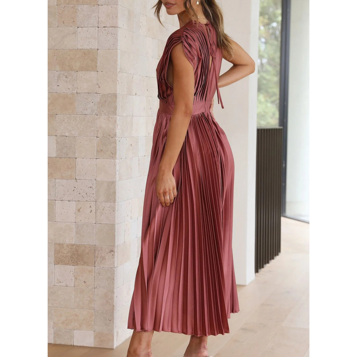 Isabella | Wedding Guest Pleated V Neck Midi Dress
