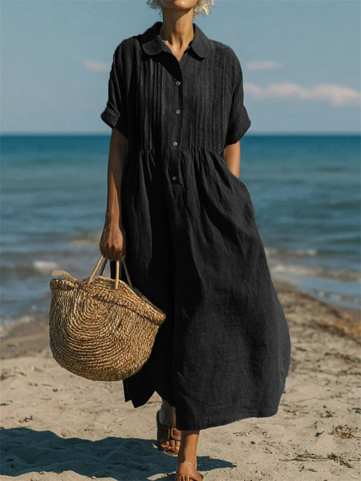Eloise | Relaxed Button Front Linen Maxi Dress