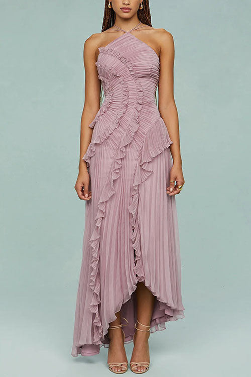 Emily | Wedding Guest Pleated Ruffle Maxi Dress
