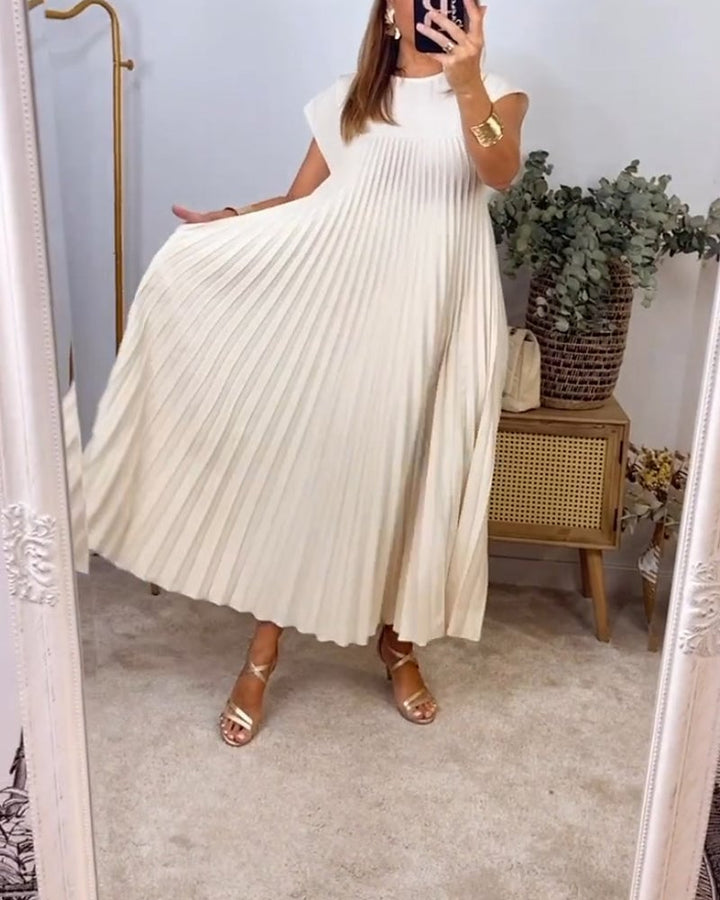 Clara | Wedding Guest Pleated Cap Sleeve Maxi Dress