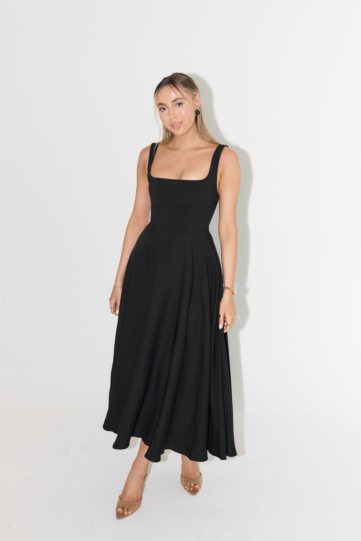 Clara | Wedding Guest Square Neck A Line Midi Dress