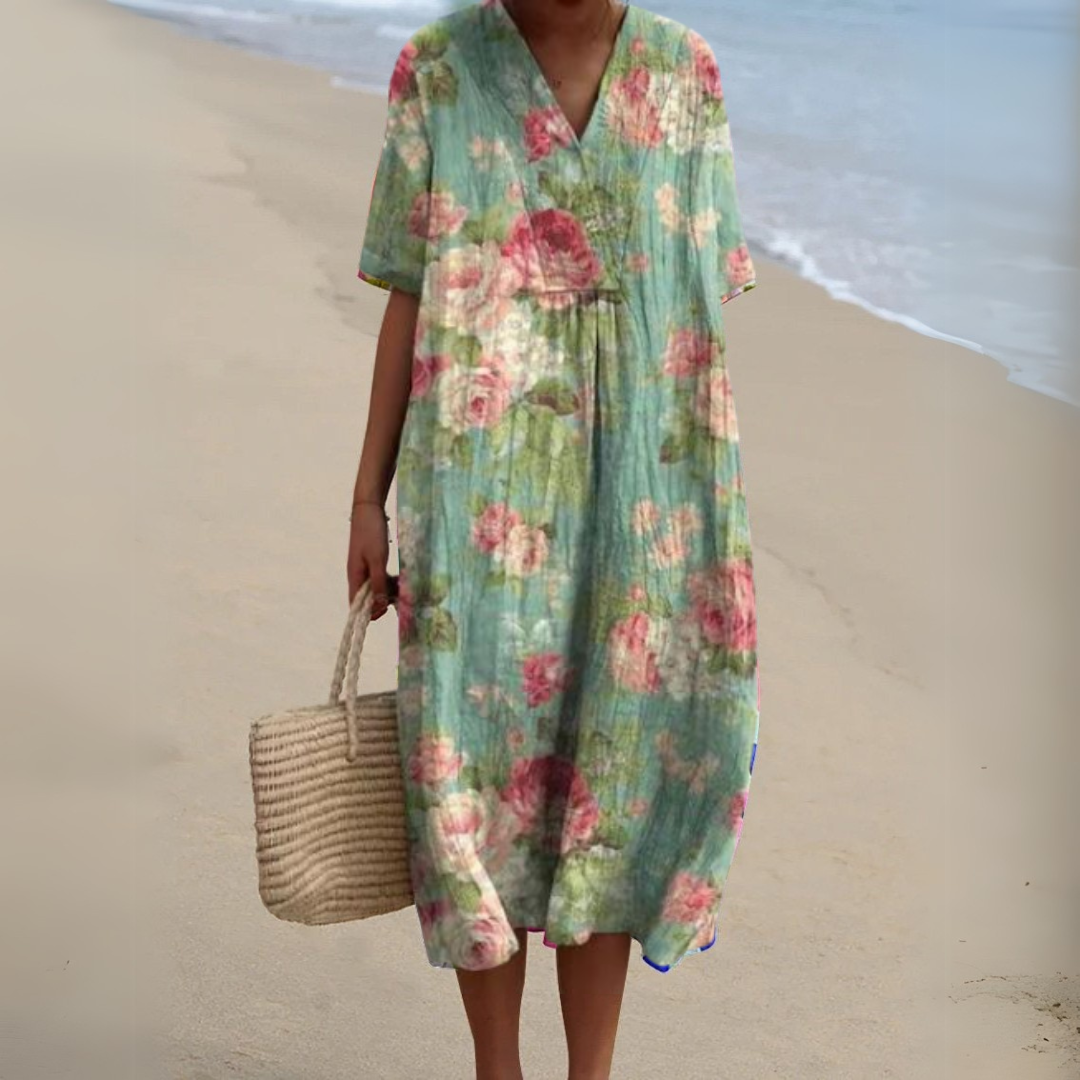 Sabrina | Summer Floral V-Neck Midi Dress