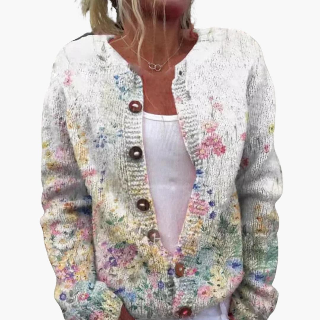 Sarah | Floral Print Button Front Knit Cardigan