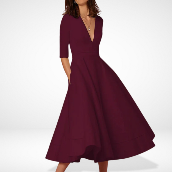 Audrey | Wedding Guest V-Neck Midi Dress