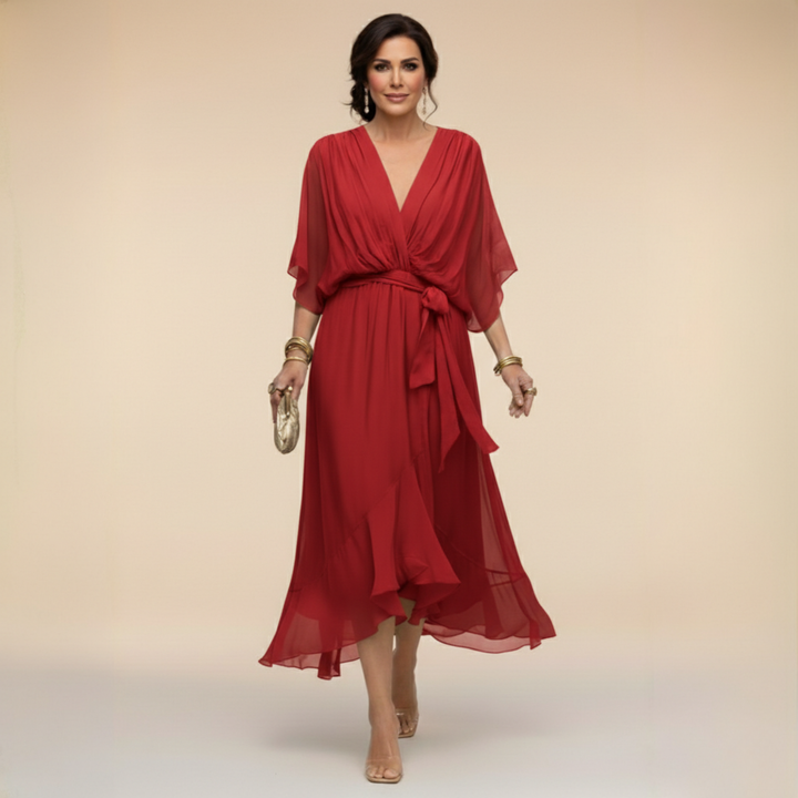 Adora | Flutter Sleeve Tie Waist Midi Dress