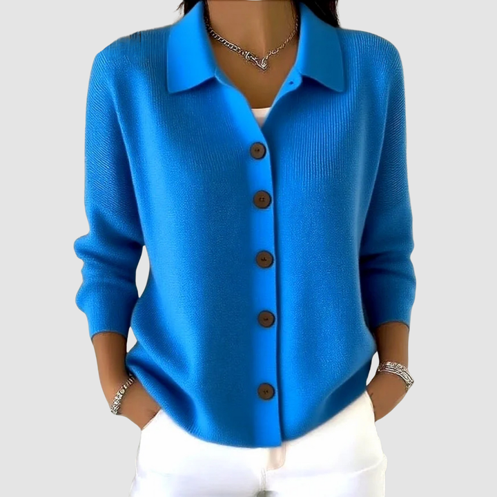 Amelia | Collared Button Front Knit Cardigan