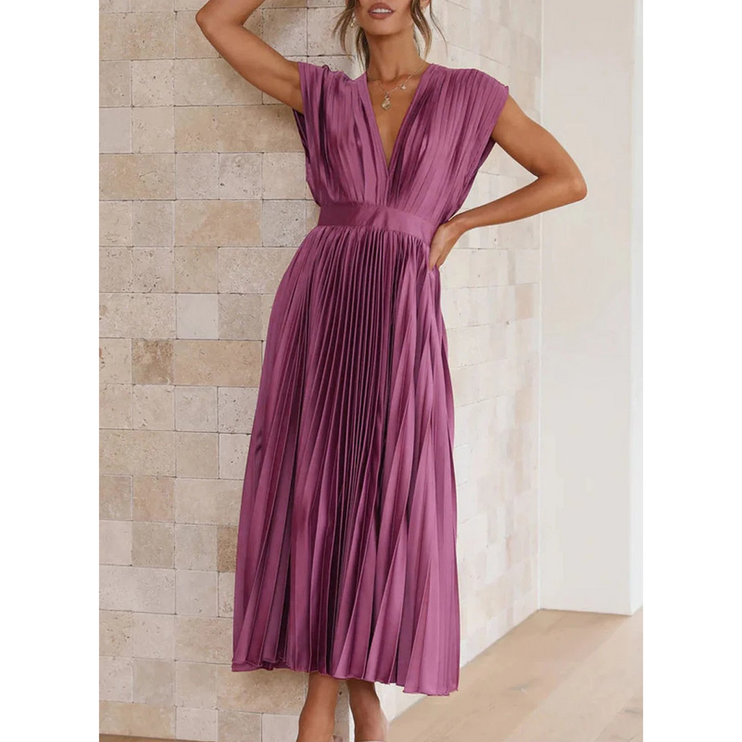 Isabella | Wedding Guest Pleated V Neck Midi Dress