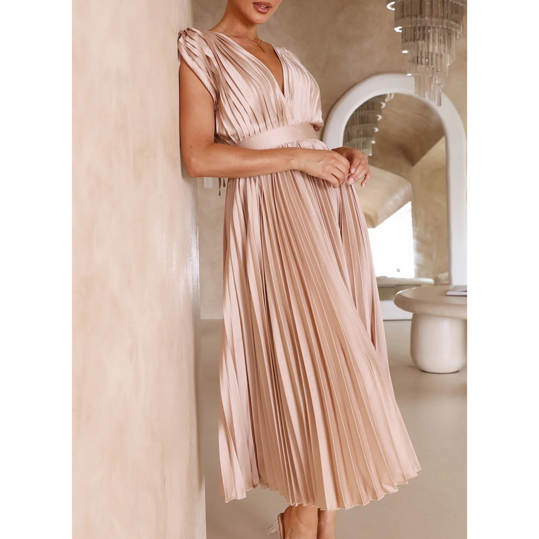 Isabella | Wedding Guest Pleated V Neck Midi Dress
