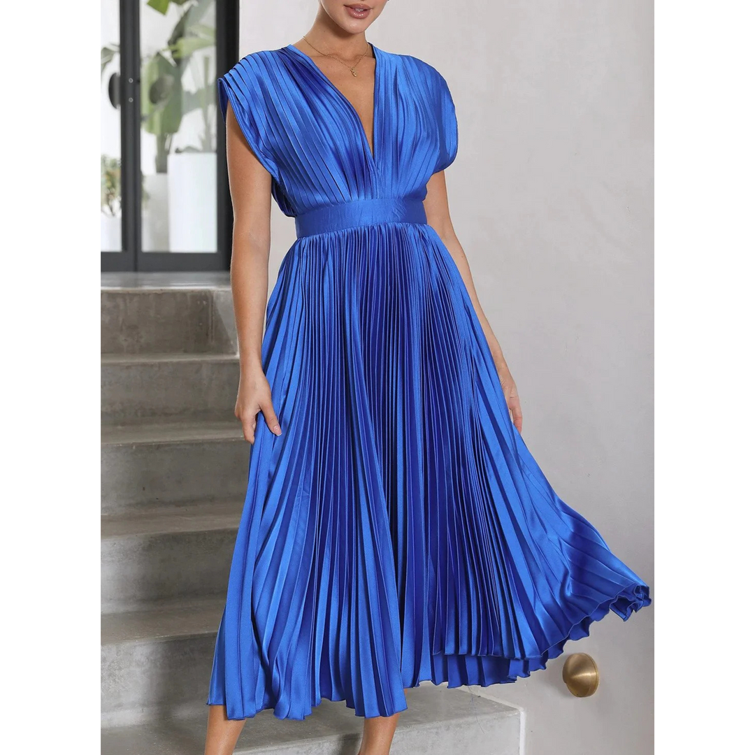 Isabella | Wedding Guest Pleated V Neck Midi Dress